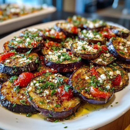 Picture of Fried eggplant with fresh tomatoes and herbs.